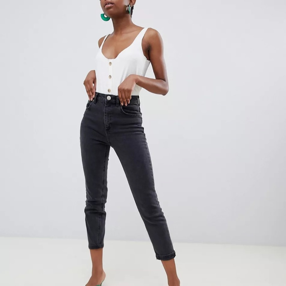 Asos petite black farleigh mom jeans, high rise